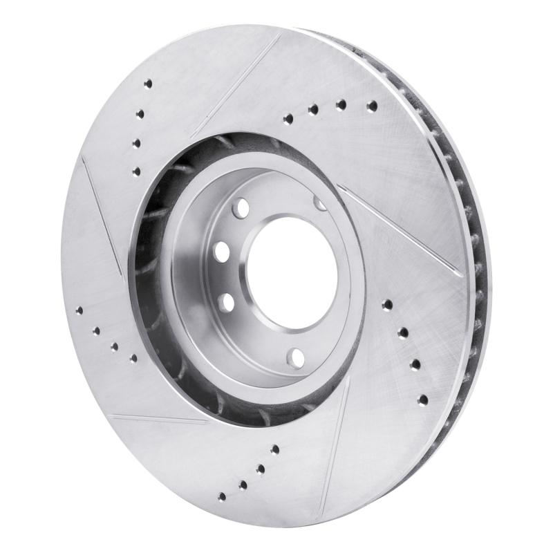 Porsche CAYENNE Brake Rotor (1) - Left Front - R1 Concepts - Drilled & Slotted - Silver - `11-`18